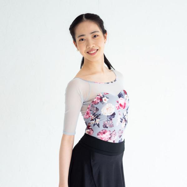 この商品のみはネコポス送料無料 バレエ 大人 ノクターン・ブーケレオタード 袖付き 花柄 新国立劇場バレエ団 橋本真央さん ダンサーデザイン