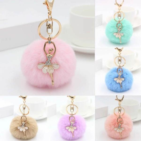 ストラップ バレリーナチャーム付きファーキーホルダー バレエ  発表会 プレゼント 雑貨 キーホルダー