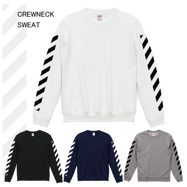 クルーネックスウェット 裏パイル 袖プリント ボーダー トップス