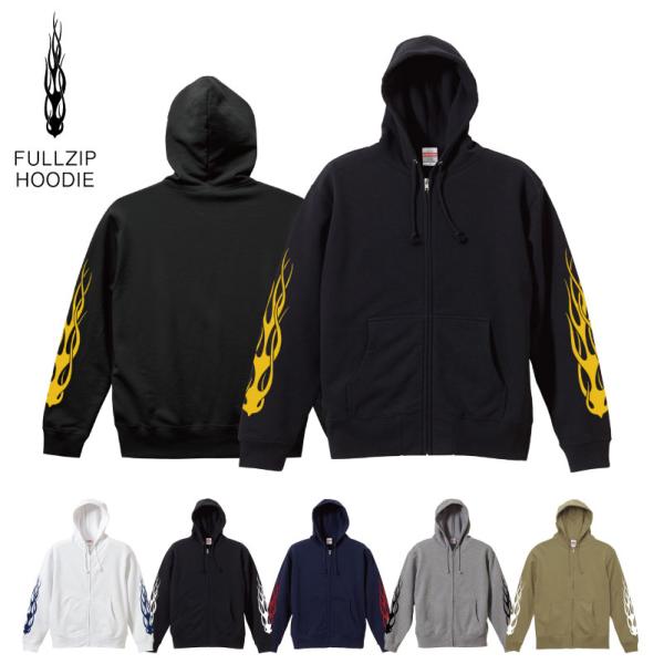 zipパーカー 裏パイル 袖プリント イグニス ファイヤー トップス