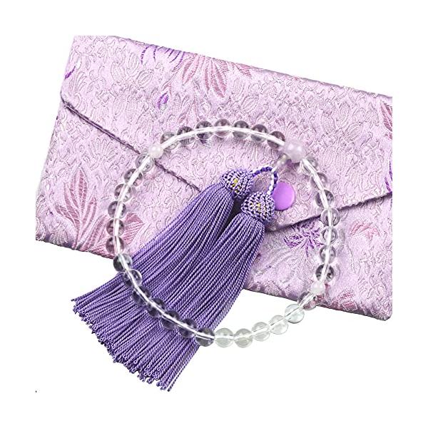 他サイト： 数珠 女性用 本水晶 藤雲石 正絹房 略式数珠 念数珠 念誦 じゅず 葬式 法事 法要の商品画像