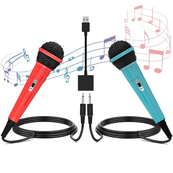 カラー：レッドブルー【2025新登場＆USB2.0接続 幅広い汎用性】この有線マイクであらゆるカラオケゲームに対応。プラグアンドプレイで、電源不要で耐久性に優れたダイナミックマイクです。switch 有機ELモデル、Switch、PS5、P...
