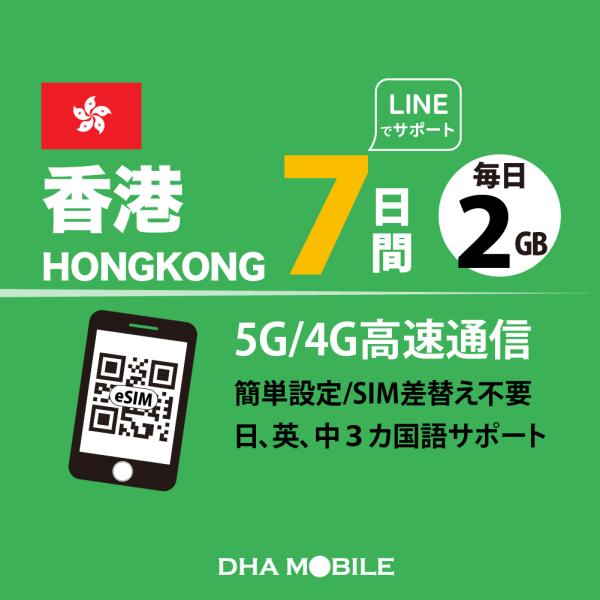 【メール送付】香港 eSIM 7日間 毎日2GB プリペイドsim 説明書付 CSL 5G/4G回線 データ通信専用 eSIM対応SIMフリー端末のみ対応
