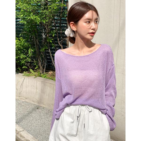 韓国ファッション トップス ニット ボートネック 長袖 サマーニット