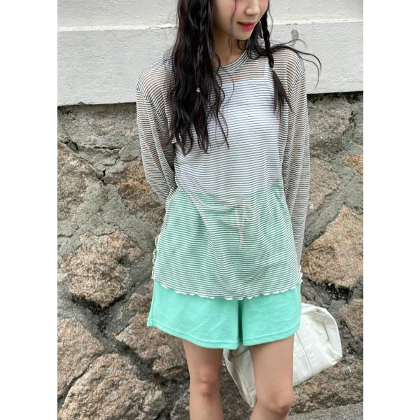 韓国ファッション トップス Tシャツ ラウンドネック 長袖 ミドル丈