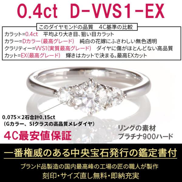 カタログギフトも！ 婚約指輪 安い プラチナ ダイヤモンド リング 0.4