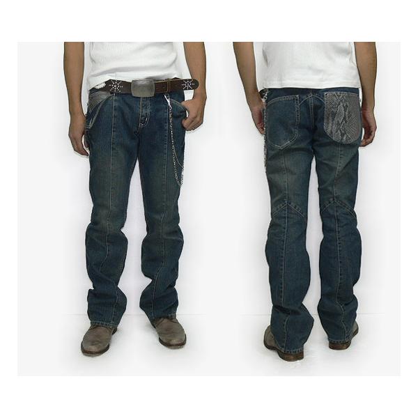 SPINASH パイソン柄パッチポケットブーツカットデニム