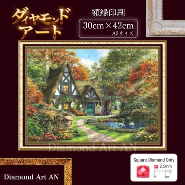 AM-132 ダイヤモンドアート 田舎 風景 額縁印刷  四角 手芸  画材 初心者知育 ビーズ