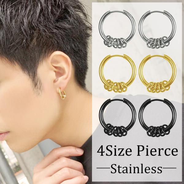 ピアス メンズ レディース SBG ブランド 両耳 5連 リング フープピアス 2個セット シルバー ゴールド ブラック 幅 2.5mm 外径 15mm 17mm 19mm 21mm :sbg-ps-214:SBG official store 通販 フープピアス シルバー4個 両耳 ステンレス レディースメンズ 韓国 イヤーカフ