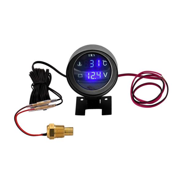 Carrfan ラウンド LED デジタル トラック水温計 温度センサー モト+ 電圧計2 in 1 12V 24V