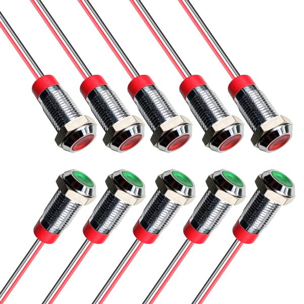 Coollooda 6mm 12-24V/DC LED 防水インジケータライト 10個 パイロットライトシグナル 6mm取付 パイロットランプ LED