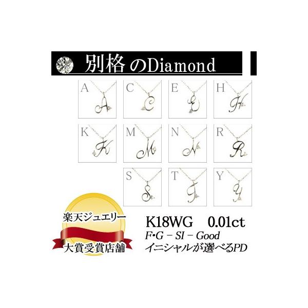 イニシャルが選べる K18WG ホワイトゴールド 天然ダイヤモンドペンダントネックレス 0.01ct  品質保証書付 輝き厳選保証
