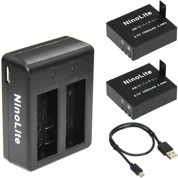 AB11_d アクションカメラ バッテリー2個セット と USB充電器 3点