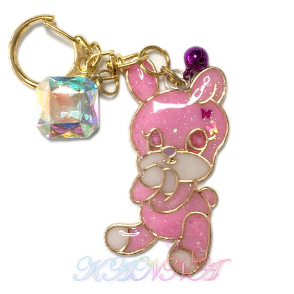 ライトピンクの可愛いuうさぎさんキーホルダーレジン製 ビジュー付き