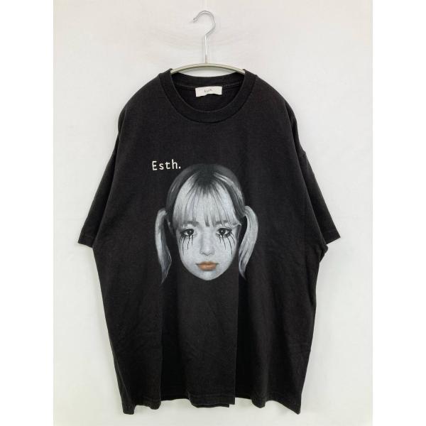 Esth. Tシャツ/カットソー XL ブラック 前面プリント ブランドロゴ ミドル丈 半袖 クルーネック(丸首) メンズ レディース