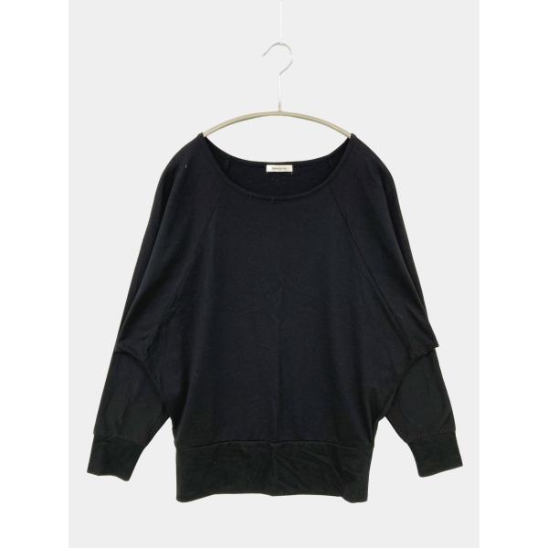 Newlyme ニューリーミー Tシャツ/カットソー L ブラック 無地 ミドル丈 長袖 ボートネック レディース