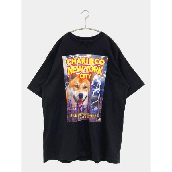 CHARI&amp;CO Tシャツ/カットソー XL ブラック 無地 前面プリント ミドル丈 半袖 クルーネック(丸首) メンズ