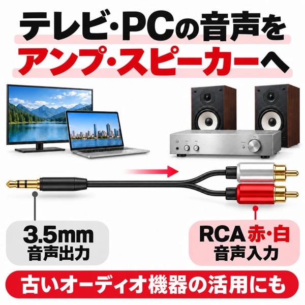 RCA �ϊ��P�[�u�� 3.5mm �X�e���I�~�j�v���O 2RCA �Ԕ� �I�X �I�X AUX �I�[�f�B�I�P�[�u�� �����b�L �e���r PC �A���v �X�s�[�J�[ 0.5m 1m 1.5m 2m 3m 5m ���i�摜2
