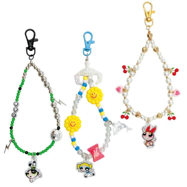 パワーパフ ガールズ ビーズストラップ パワーパフ ガールズ グッズ ストラップ キャラクター スマホストラップ ビーズ ストラップ チャーム キーホルダー