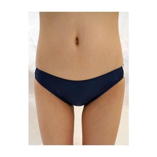 伸縮性に優れたストレッチ素材に濡れた様な光沢を施した『スーパーウェット2WAYストレッチ』を使用しています。半尻)も味わえるセクシー＆スポーティーなスーパーローライズのライン入りブルマーです。左右の2本ラインがスポーティーなイメージ！