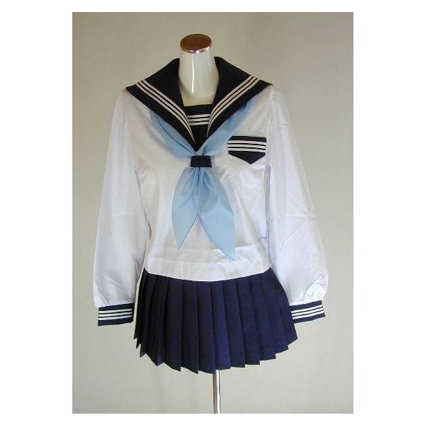夏紺セーラー服 ラインカラー 上下セット (長袖 学校制服 学販 夏紺セーラー服 ラインカラー 上下セット (長袖 学校制服 学販