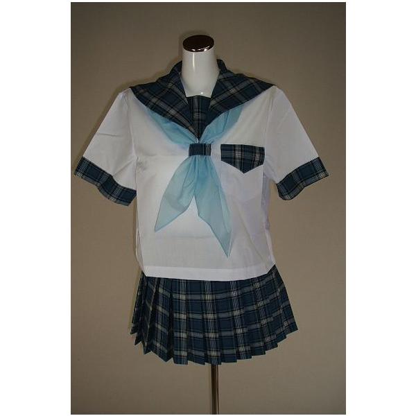 夏紺チェック セーラー服 上下セット (半袖 学校制服 学販 スクール オリジナル スカーフ付,30cm丈) /【Buyee】 夏紺チェック セーラー服 上下セット (半袖 学校制服 学販 スクール オリジナル スカーフ付,30cm丈) /【Buyee】