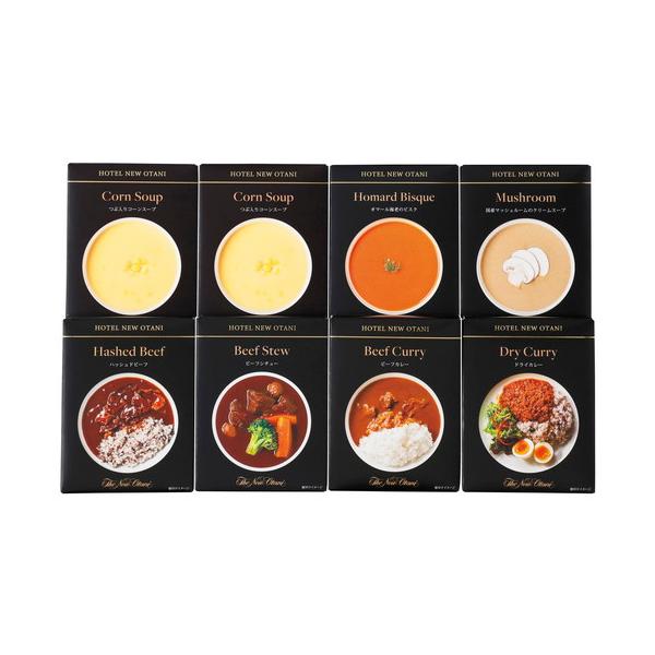 ホテルシェフによる選び抜いた素材、丹念な仕込み、美味しさの追求、洗練された技が生み出したスープシリーズです。■（つぶ入りコーンスープ×2・国産マッシュルームのクリームスープ・オマール海老のビスク・ドライカレー）各150g、（ビーフカレー・ハ...