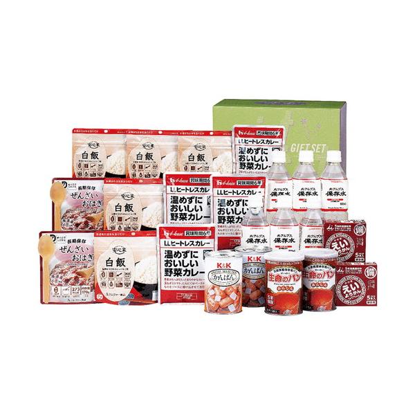 備えて安心の保存食セット。■大観峯北アルプス保存水500ml×6本・K&amp;Kかんぱん(氷砂糖入)110g・生命のパンあんしんココア(2個入)100g各2缶・アルファー安心米(白飯)(スプーン付)100g×5袋・ハウスLLヒートレスカレ...