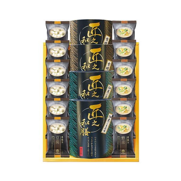 鰹、昆布のおだしと熟成されたお味噌の風味仕立てのフリーズドライと有明のり・佃煮の詰合せです。■マルコメ京懐石お味噌汁フリーズドライ(豆腐・野菜各6袋)・有明のり(12切5枚6袋)・佃煮(ごま昆布)40g各2個■箱サイズ:29×37×6cm【...