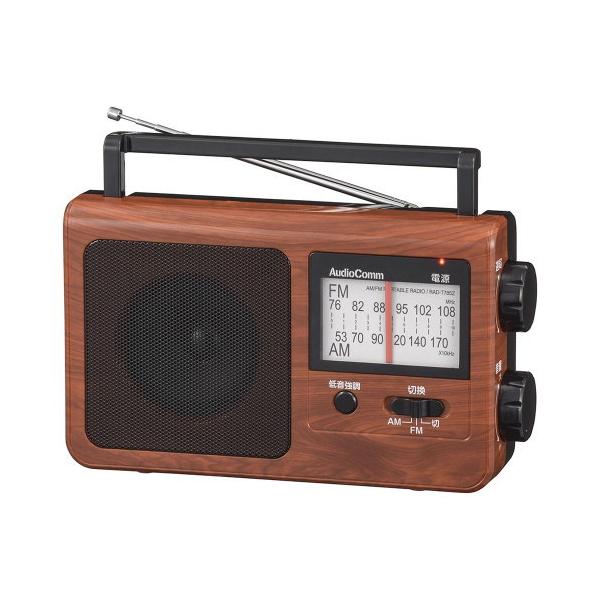 OHM オーム電機　AudioComm 　ポータブルラジオ　コンセントと電池の2電源 ワイドFM (木目) RAD-T785Z-WK