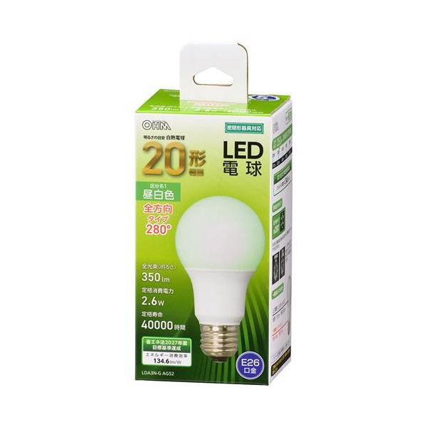 OHM オーム電機　ＬＥＤ電球（20形相当/350lm/昼白色/E26/全方向配光280°/密閉形器具対応） LDA3N-G AG52