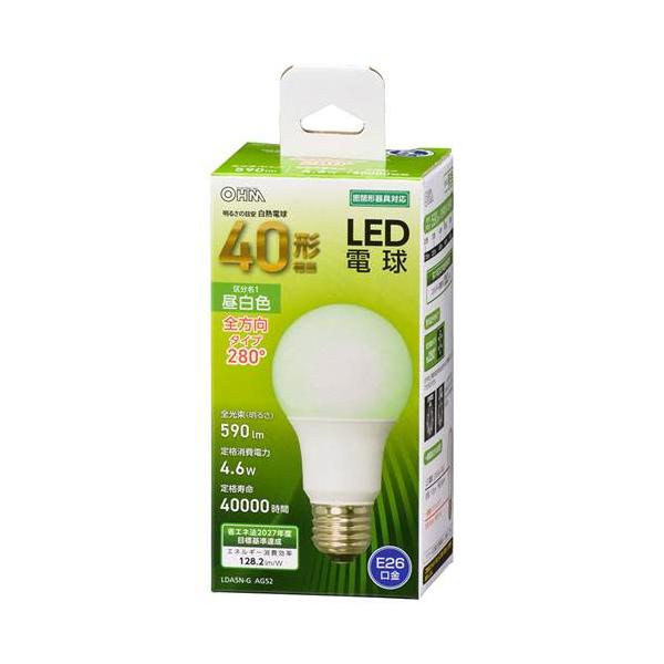 OHM オーム電機　ＬＥＤ電球（40形相当/590lm/昼白色/E26/全方向配光280°/密閉形器具対応） LDA5N-G AG52