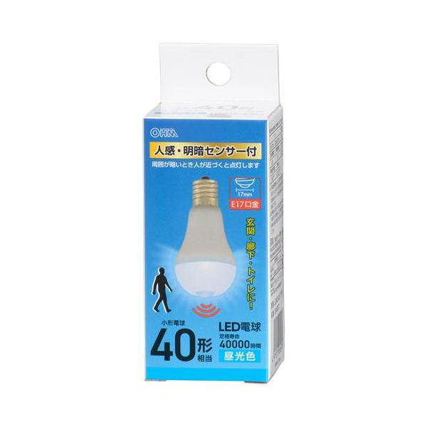 OHM オーム電機　LED電球 小形（40形相当/人感・明暗センサー付/昼光色/530 lm/E17/4.2W） LDA4D-G/E17 PIR