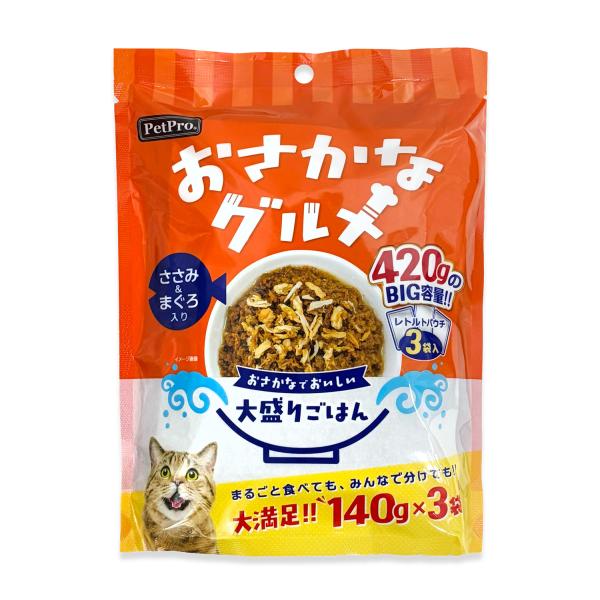 ペットプロ おさかなグルメ ささみ＆まぐろ入り 140g×3袋