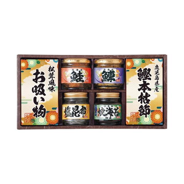 和食ならではの繊細な味を詰合せた食卓にあると嬉しいギフトセットです。突然の来客にも重宝します。■焼海苔佃煮85g・塩昆布18g・鰊フレーク50g・鮭フレーク40g各1瓶・鰹本枯節(2.5g×3袋)・松茸風味お吸い物(2.3g×4袋)各1箱■...