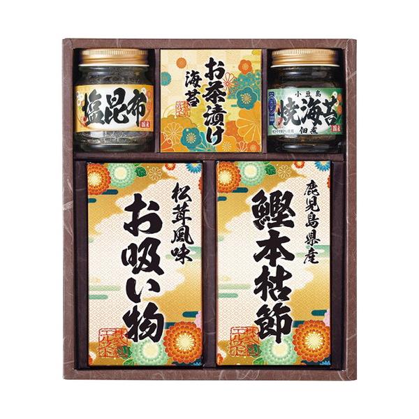 和食ならではの繊細な味を詰合せた食卓にあると嬉しいギフトセットです。突然の来客にも重宝します。■焼海苔佃煮85g・塩昆布18g各1瓶・永谷園お茶漬け海苔(4.7g×2袋)・鰹本枯節(2.5g×3袋)・松茸風味お吸い物(2.3g×4袋)各1箱...
