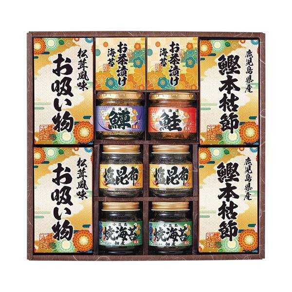 和食ならではの繊細な味を詰合せた食卓にあると嬉しいギフトセットです。突然の来客にも重宝します。■焼海苔佃煮85g・塩昆布18g各2瓶・鰊フレーク50g・鮭フレーク40g各1瓶・永谷園お茶漬け海苔(4.7g×2袋)・鰹本枯節(2.5g×3袋)...