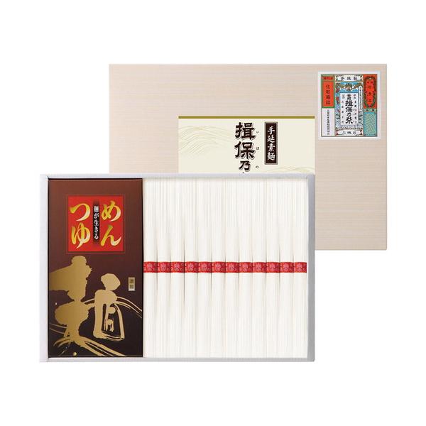 良質の小麦粉・播磨地方のおいしい水・赤穂の塩を使い伝統の製法で作り上げたそうめんと醤油のコクと旨味を生かしかつおと昆布の風味を大切にしたバランスの良いつゆのセットです。■手延素麺揖保乃糸(上級品)50g×12束・めんつゆ20ml×5袋■箱サ...