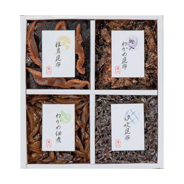 明治35年より伝えられてきた「直火釜炊き製法」は、調味料を佃煮に全て染み込ますことにより、ふっくらと炊き上げ、しっかりとした味になっております。昔ながらの佃煮をご提供いたします。　■椎茸昆布45g・汐吹昆布20g・わかめ佃煮45g・鰹入わか...