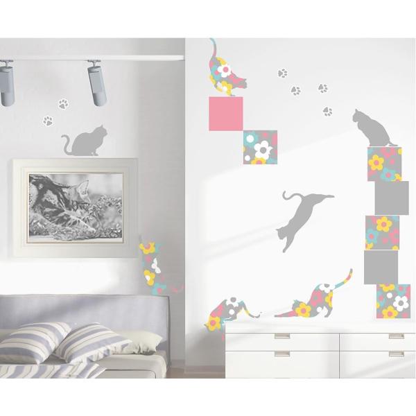 激安通販専門店 東京ステッカー ウォールステッカー 転写式 フローラル Lサイズ キャッツ グレー Ts 0021 Al