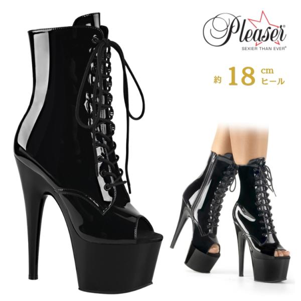 新品未使用Pleaser ブラック プラットフォームブーツ 約18cmヒール Pleaser（プリーザー） 18 cm ヒール ショートブーツ ブーティ 厚底