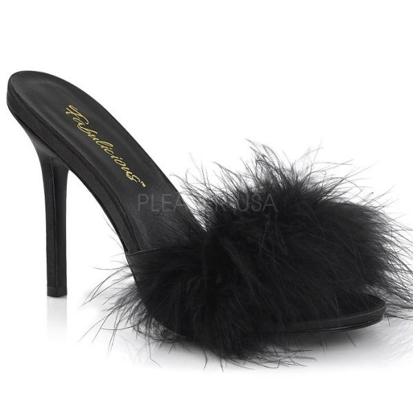 Pleaser プリーザー ハイヒール ミュール サンダル 大きいサイズ 黒 ブラック 10 cm ヒール 高め レディース メンズ ピンヒール ファー キャバ ヒール 取寄