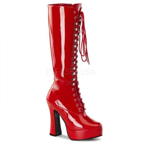 【新品】PLEASER 赤 エナメルロングブーツ 【23.5】 Pleaser（プリーザー） ロングブーツ 厚底 ブーツ 13 cm ヒール 赤