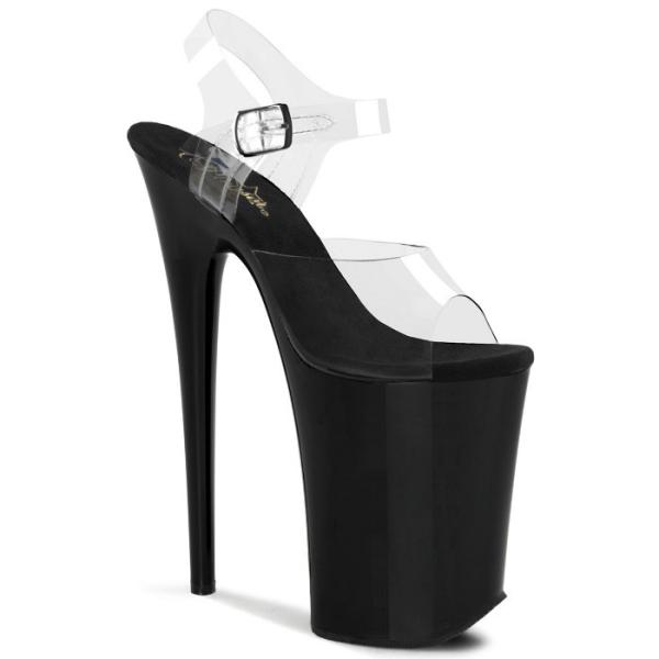 Pleaser プリーザー サンダル 23 cm ヒール クリア 黒 ブラック ストラップ ベルト オープントゥ ハイヒール ピンヒール レディース メンズ 大きいサイズ 取寄