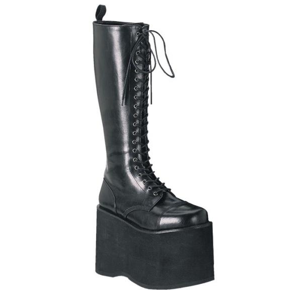 demonia デモニア ロングブーツ 厚底 ラバーソール 14.5 cm ヒール 黒 ブラック 合皮 フェイクレザー 編み上げ レースアップ 大きいサイズ 超厚底 メンズ 取寄