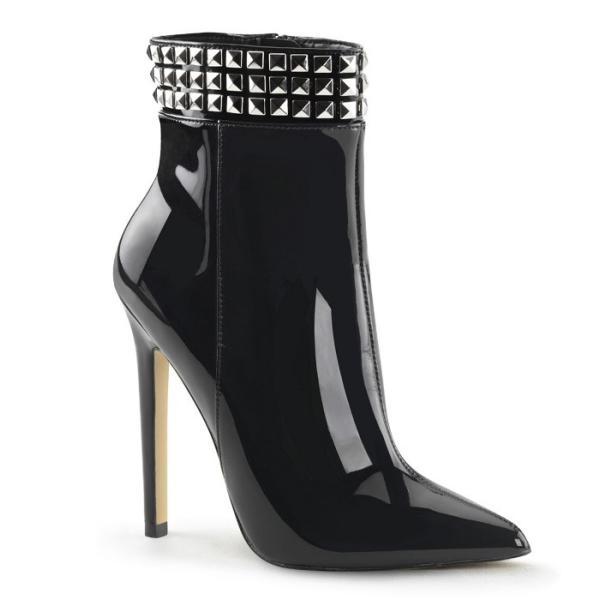 Pleaser プリーザー ハイヒール ショートブーツ 黒 ブラック エナメル 13 cm ヒール 高め レディース メンズ ポインテッドトゥ ハイヒール 大きいサイズ 取寄