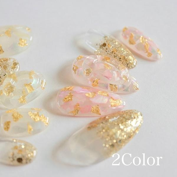 ジェルネイルチップ シェル箔クリアニュアンス ハンドメイド サイズ 
