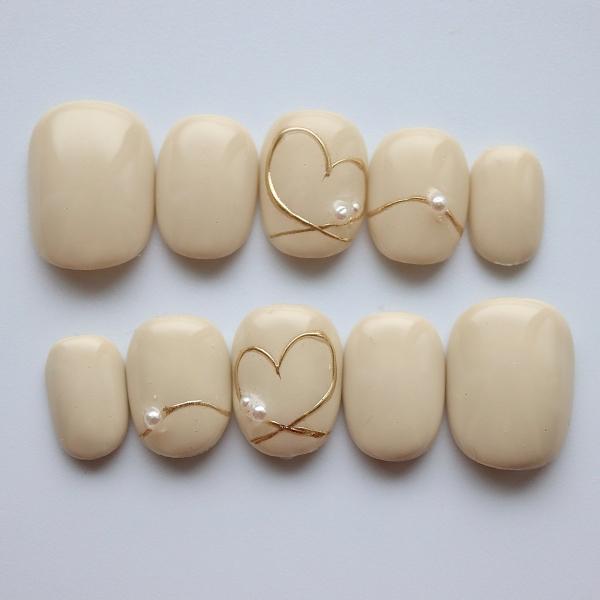 ネイルチップ コーヒーミルクシンプルラインハート オケージョン