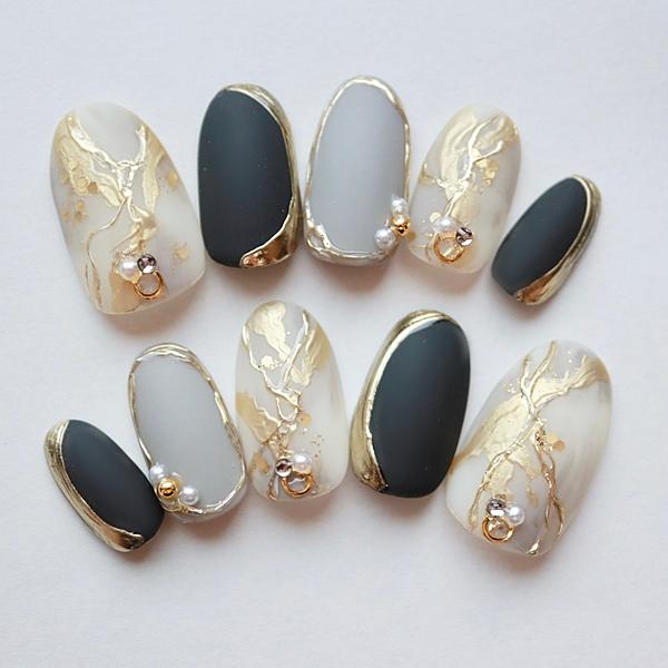 ジェルネイルチップ 付け爪 ショート ロング 和風 成人式 マット 