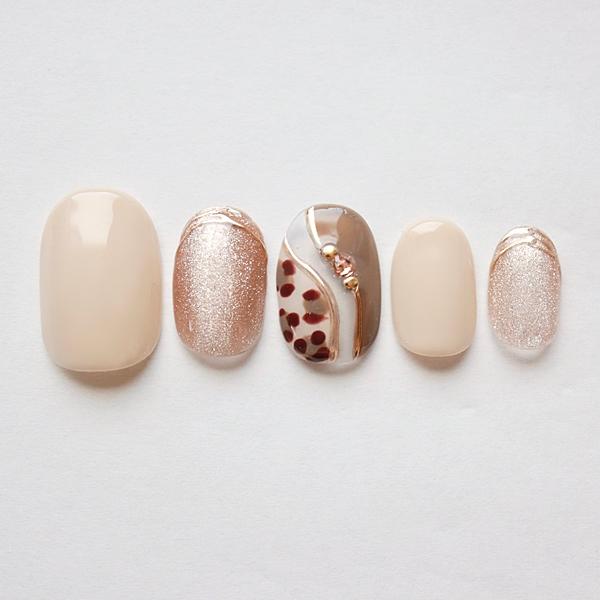 ジェルネイルチップ ベージュナチュラルブロッキングレオパード 豹柄